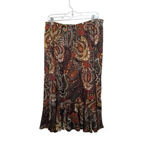 Southern Lady L Boho Paisley Skirt Elastic Waist Ruffle Hem Stretch Comfy Fairy